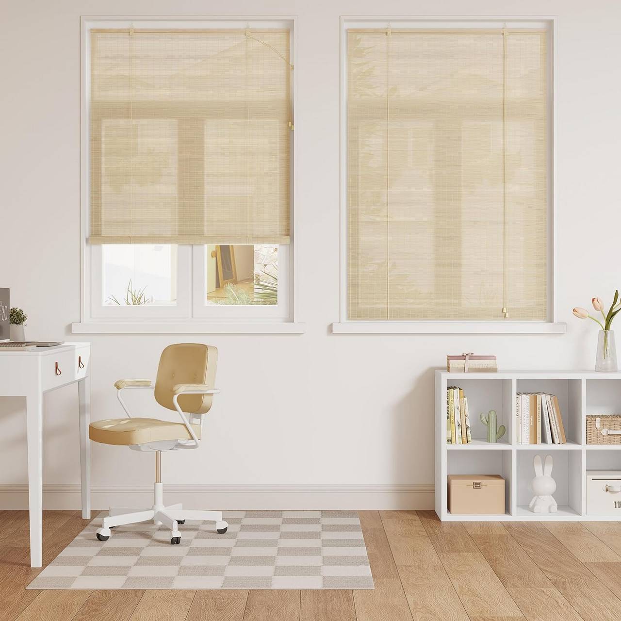wohnzimmer mit bambusrollo – natürlicher sonnenschutz