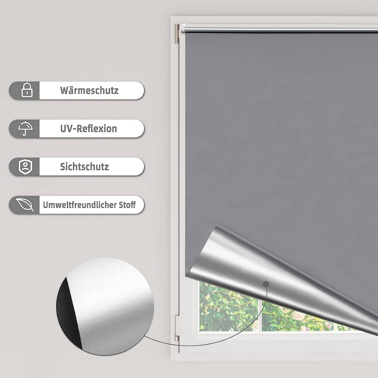 stoffrückseite silber – thermo-beschichtung, nahaufnahme