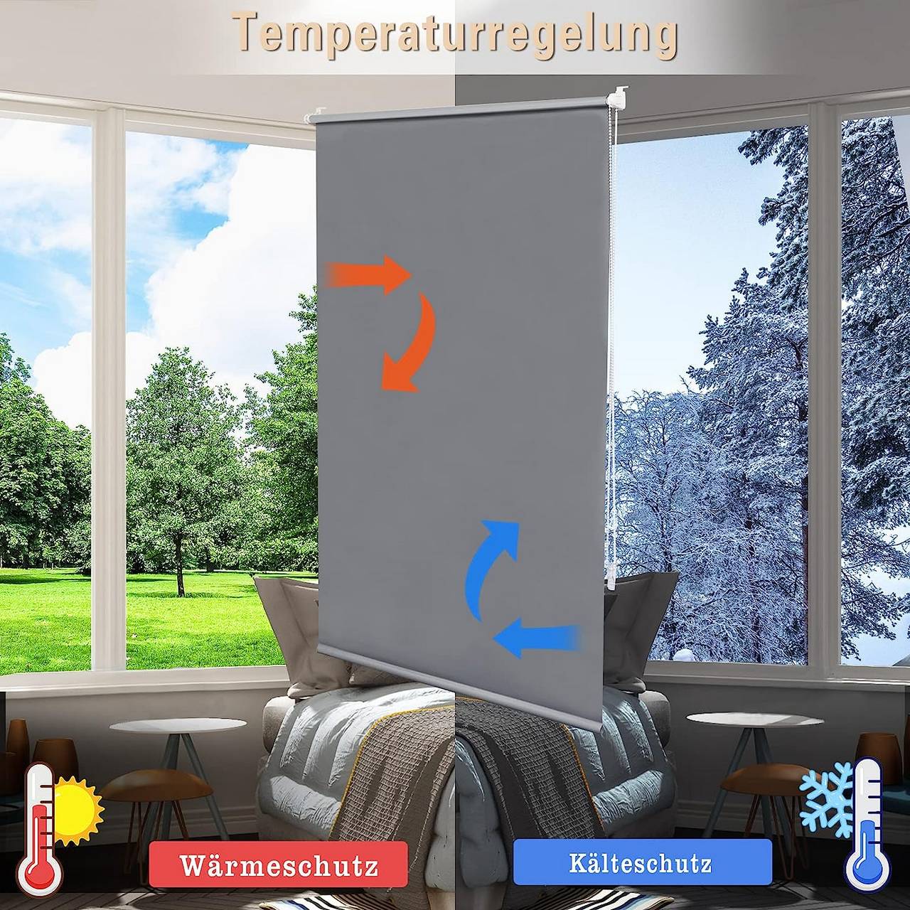 WOLTU Verdunklungsrollo – Grau, Thermo & Klemmfix ohne Bohren