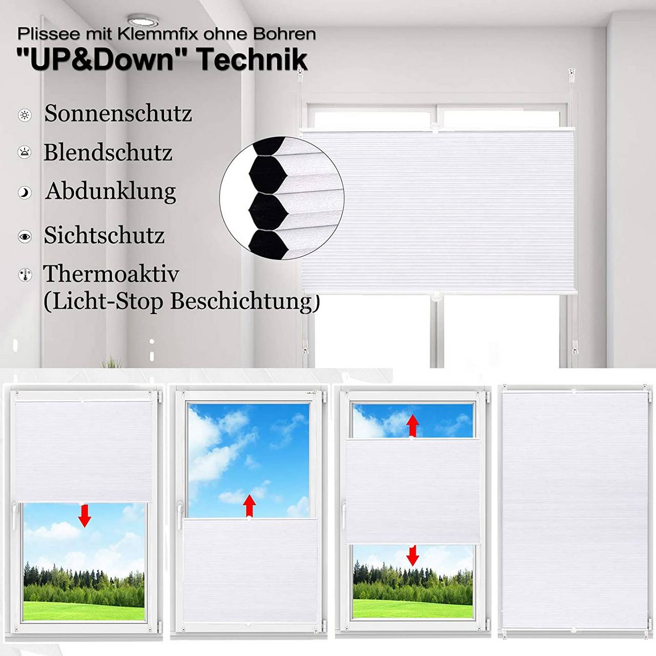 op-Down-Bottom-Up Bedienung – Griffleisten oben und unten, stufenlos verstellbar