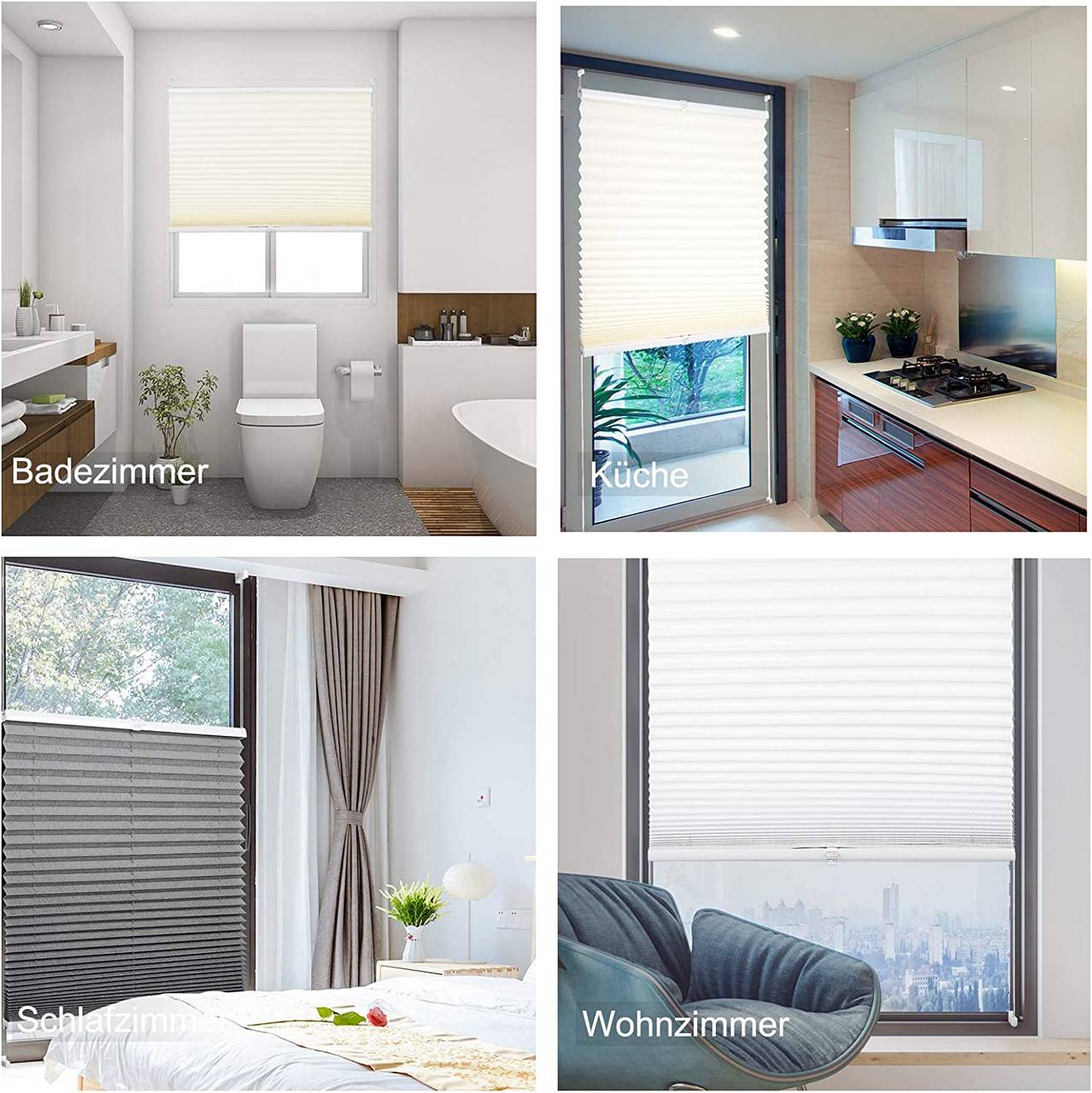 wohnzimmer mit plissee weiß – weiches licht