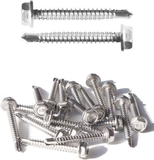 50× selbstbohrende Edelstahlschrauben 4,8×38 mm (410) – Sechskantkopf mit Unterlegscheibe